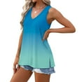 thumbnail image 5 of Tank Tops for Women under $5 Plus Size Gradient V-neck Sleeveless Loose Casual Side Slit Casual Top Blue L, 5 of 6
