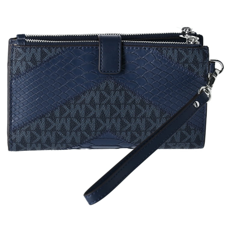 Michael Kors Jet Set Large Double Zip Python Navy Wristlet Wallet