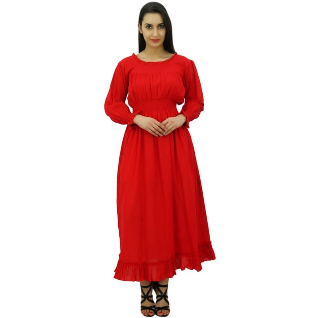 Bimba Robe Maxi Longue Décontractée en Coton pour Femme à Taille Smockée
