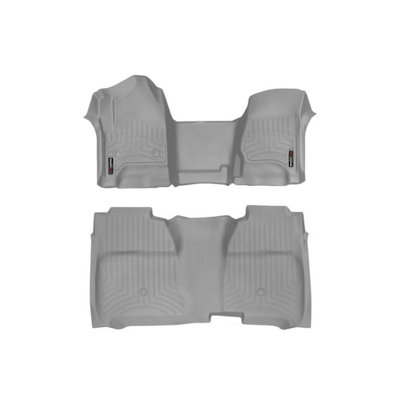 WeatherTech Custom Fit FloorLiners compatible with Silverado 2500HD/3500HD, Sierra 2500HD/3500HD, Silverado 1500, Sierra 1500 - 1st & 2nd Row (Over-The-Hump w/full coverage row), Grey