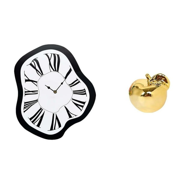 Reloj de pared,Reloj de pared interior nórdico con números romanos,Relojes distorsionados Reloj electrónico de lujo moderno,Estatua decorativa,Escultura de frutas para decoración del