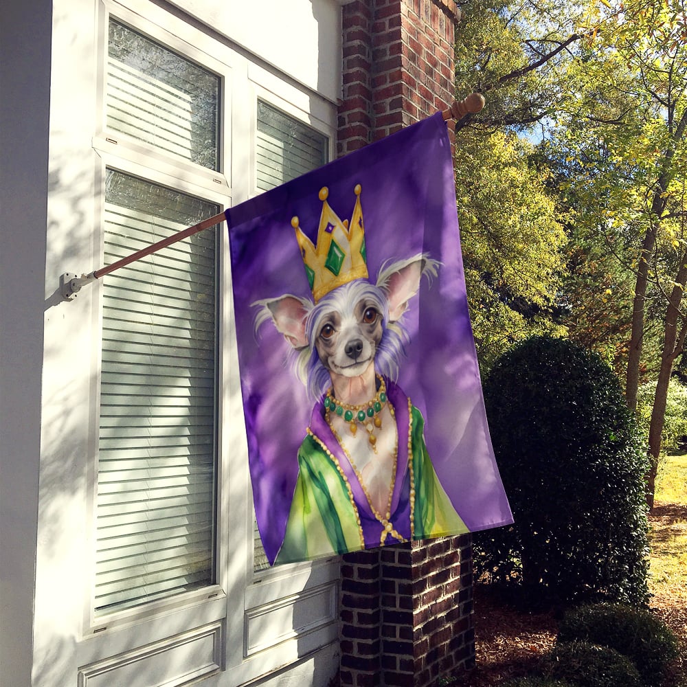 Chinese Crested King of Mardi Gras House Flag 28 in x 40 in