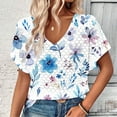 thumbnail image 6 of Dovford Shirts Womens Loose Fit V Neck Short Sleeve Lace Eyelet Tops Dressy Casual Floral Print Summer T Shirts Blouses, 6 of 7