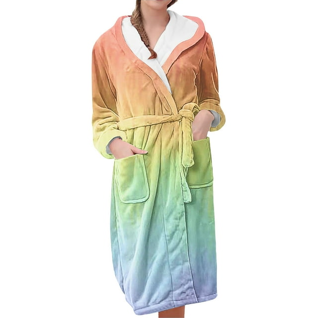 Jindong Robes en Peluche pour Femmes Robe de Nuit Décontractée et Confortable en Flanelle à Manches Longues Imprimée Colorée pour Femmes