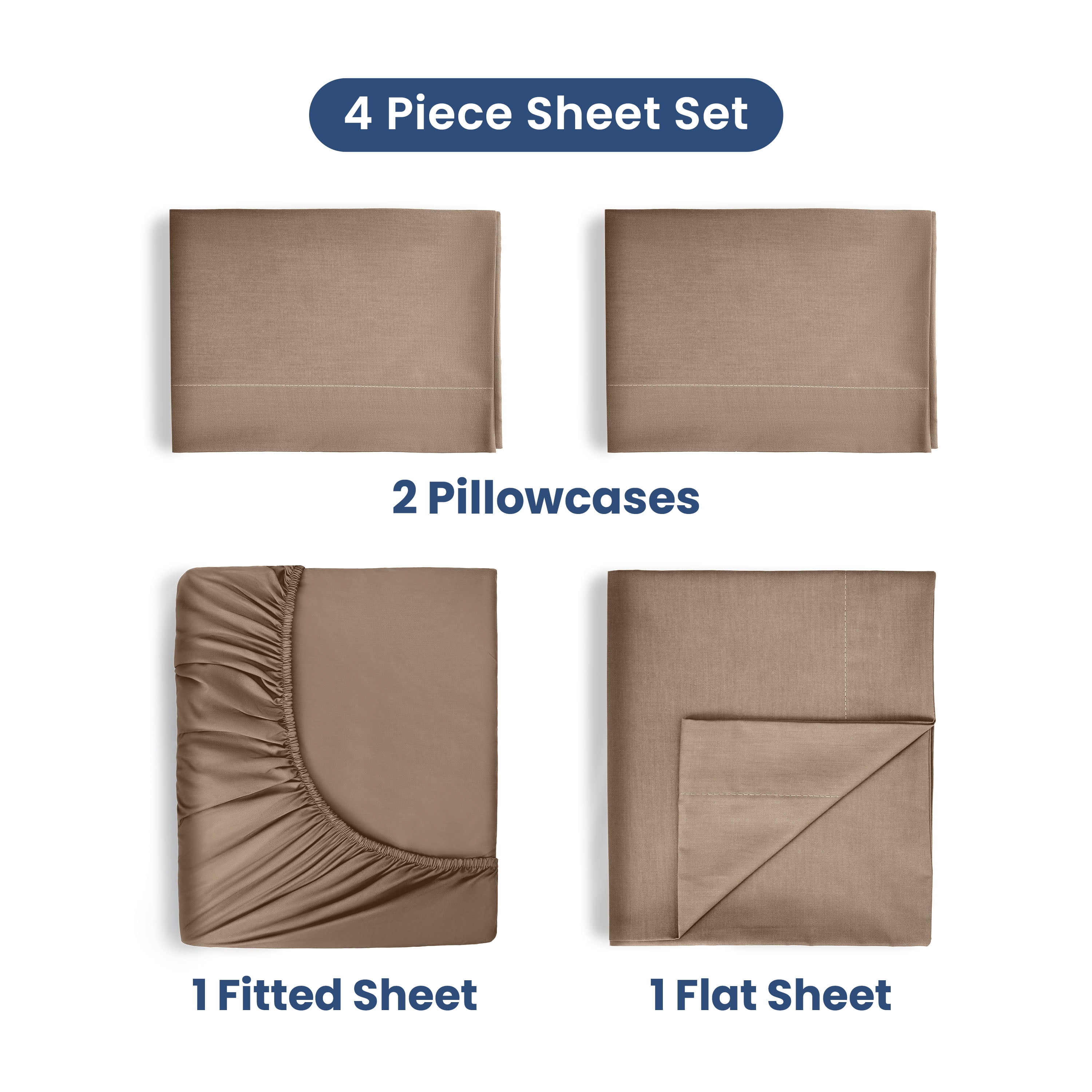 Soft Lightweight 400TC 100% Cotton Sateen Bed Sheet Set – 4-Piece Queen – Tan