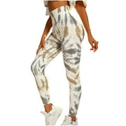 AherBiu Yoga Leggings for Women High Waisted Belly Control Slim Stretchy Tie-Dye Workout Gym Pants