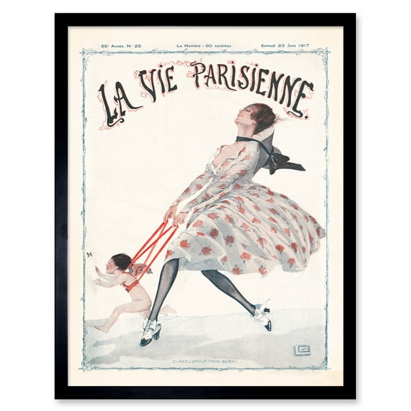 Vintage French Fashion La Vie Parisienne Love Guides Us Magazine Cover Art Print Framed Poster Wall Decor 12x16 inch