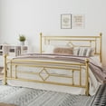 thumbnail image 3 of Amolife King Size Metal Platform Bed Frame with Vintage Cross Pattern Headboard&Footboard, Gold, 3 of 8