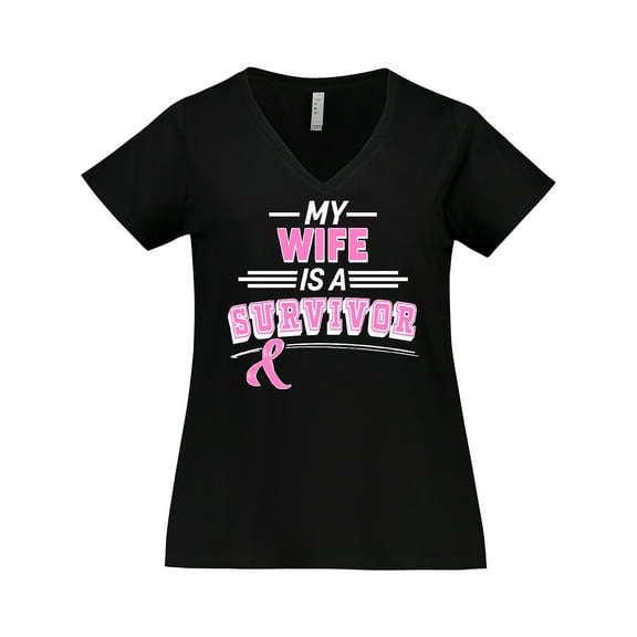 Inktastic My Wife is a Survivor Breast Cancer Awareness Women's Plus Size V-Neck T-Shirt