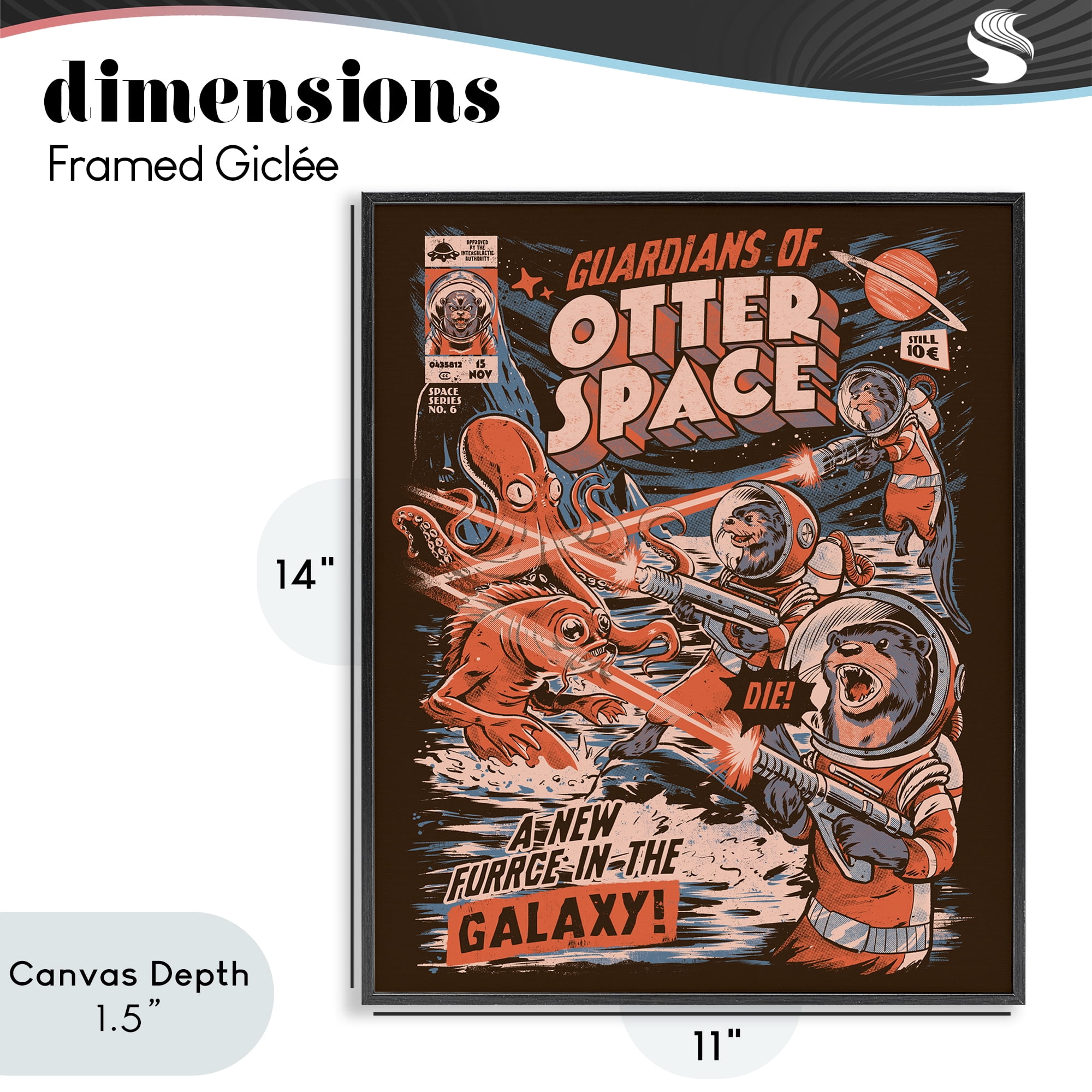 Stupell Industries Guardians Of Otter Space Retro Black Framed Giclee Art, design by EduEly Designs