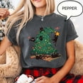 thumbnail image 4 of Funny Black Cat Christmas Tree Graphic Print T-Shirt | Holiday Cat Chaos Design | White Tee, 4 of 7