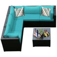 thumbnail image 4 of Gymax 6PCS Rattan Patio Sectional Sofa Conversation Set Outdoor w/ Turquoise Cushions, 4 of 8