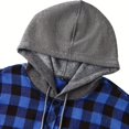 thumbnail image 6 of Men's Fashion Trend Checkered Hooded Sportswear, Casual Long Sleeve Sweatshirt, Street Style Top for Urban Outings, Christmas, Fall Winter, Stylish Daily Wear,Blue,L, 6 of 7