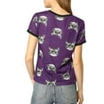 thumbnail image 3 of MODA NOVA Junior's Short Sleeve Contrast Trim Cartoon Cat Print Tee Shirt Purple S, 3 of 6