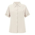 thumbnail image 6 of WTXUE Button-Up Shirts Short Sleeve, Notch Neck Shirts for Women Solid Linen Loose Button Shirt Cotton Solid, Linen Shirts, Workwear for Women Khaki XL, 6 of 10