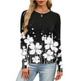 thumbnail image 2 of YueHuiYing Women's Casual Round Neck Long Sleeved Floral Print Slim Tight Fitting Loose Tunic Top Black S, 2 of 6