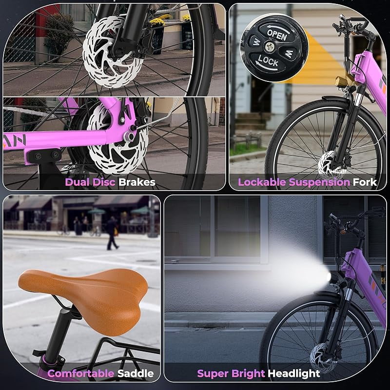 Movcan V80 Electric Bike, 1000W Motor 28MPH Ebike, 48V 13Ah Removeable Battery, 26'' Cruiser Adult Electric Bicycles up to 70 Miles