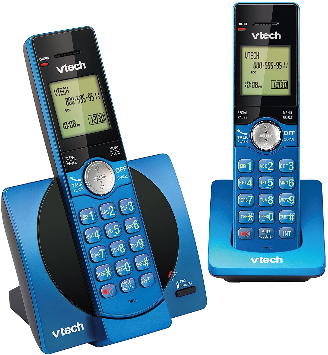 VTech CS691925 Dect_6.0 2 Handset Landline Telephone, Metallic Blue