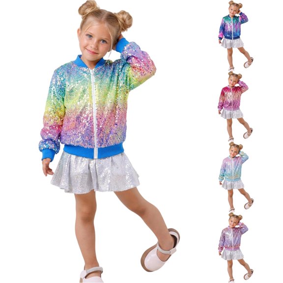 TBWNWG Girls Sequin Color Coat Sparkly Glitter Outerwear for Kids and Fashionable Junior Jacket Stylish Party Wear