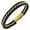 Yellow, variant on Stainless Steel Yellow Gold-Tone Black Leather Braided Wristband Bracelet, 8"