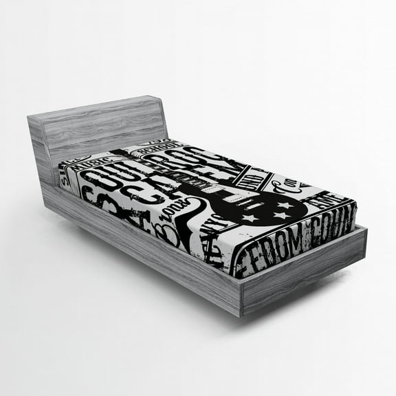 Ambesonne Retro Fitted Sheet, Rock Music Poster Image, Twin Size, Beige and Black