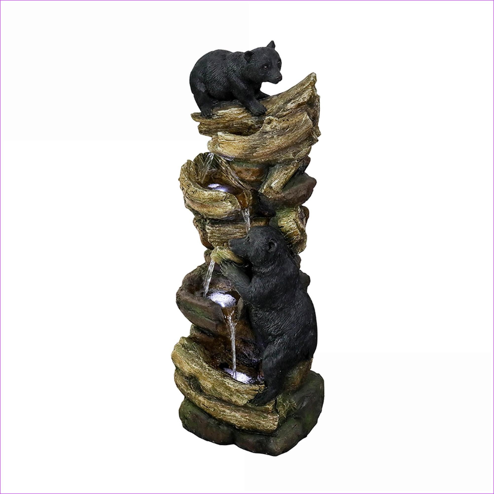 Fountains 39.3" H 5-Tier Nature Outdoor Fountain for Patio Lawn Garden, with LED Lights | Tan Brown | Resin