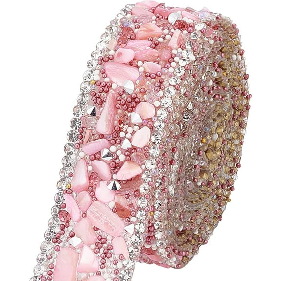 1M Hotfix Rhinestone Tape with Tumbled Gemtone Chip for Costume Accessories Belt Decoration Pink 20x2~3mm