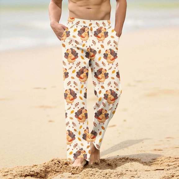 Elvqul Pants for Men Big and Tall Trousers for Men Relaxed Fit Yoga Pants Straight Leg Pockets Printed Classic Fit Casual