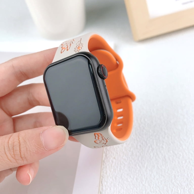 Butterfly Embossed Silicone Apple Watch Bands - Pink & Black Butterflies Engraved Silicone Apple Watch Band 38/40 42/44  main image 3