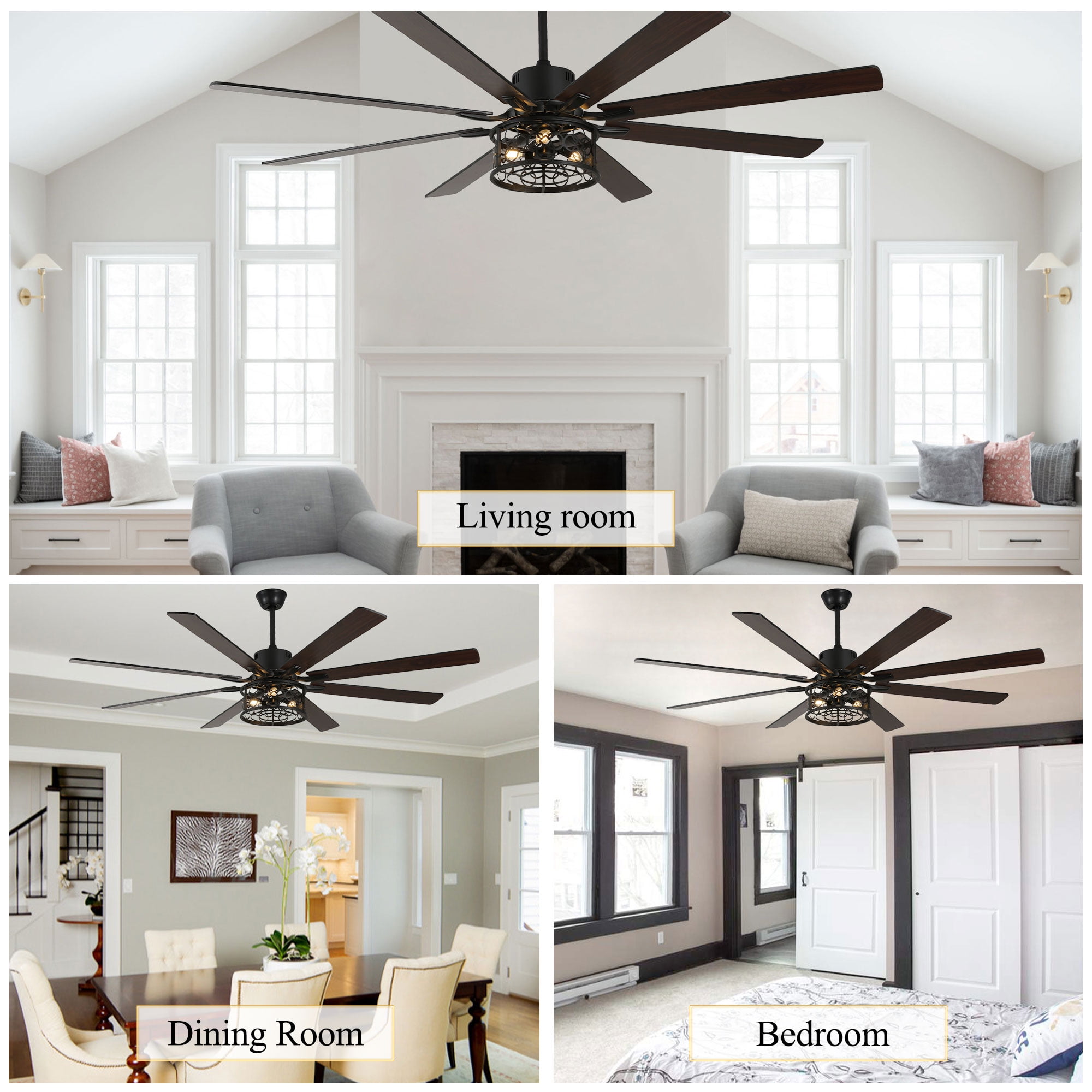 Chords Attic 72" Reversible 8-Blade Ceiling Fan with LED Lights, Remote 3-Color, 6-Speed and Timer
