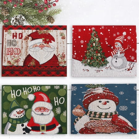 

Christmas Table Placemat Non-slip Rectangle Dishwasher Safe Thicker Tear-resistant Heat Insulation Knitted Fabric Cartoo