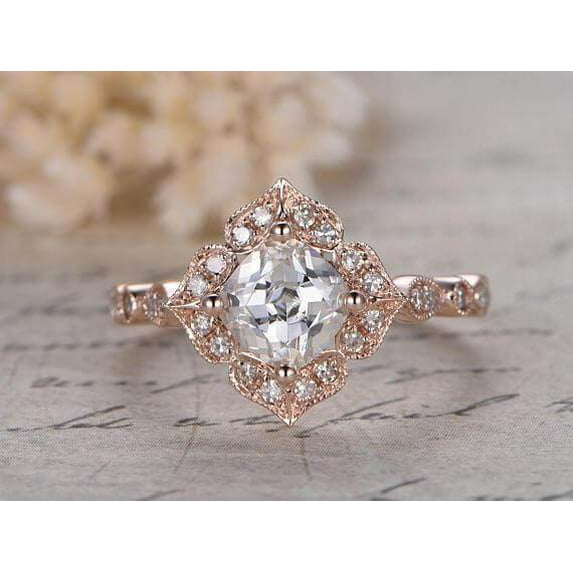 1.75 Carat Round cut Halo Moissanite Engagement Ring with 18k Gold Plating