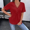 thumbnail image 5 of Womens Short Sleeve Babydoll Tops Lace Trim V Neck Solid Color Tunic Shirts Summer Spring Blouse, 5 of 6