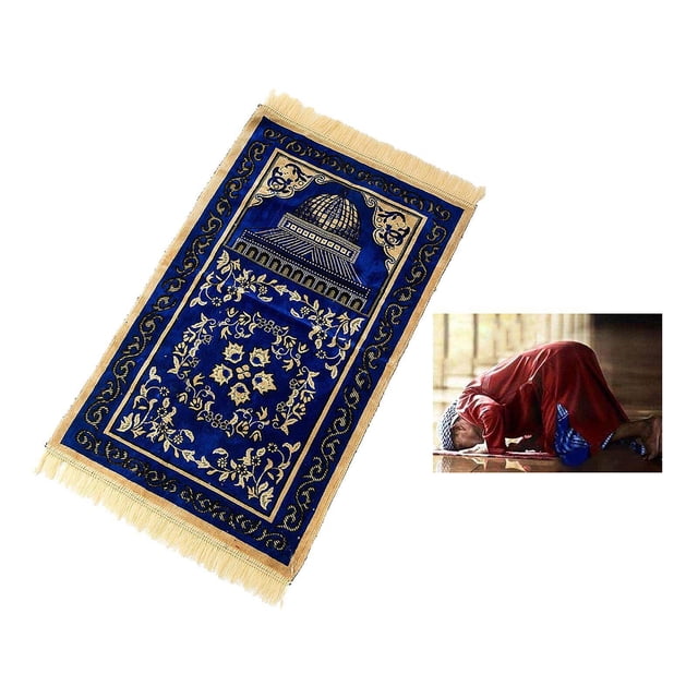 pitrice Muslim Prayer Rug Eid Embroidery Tapestry Carpet Non-Slip Mat Blue