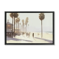 Stupell Industries Running on Tropical Beach Landscape & Nature Painting Black Floater Framed Canvas Art Print Wall Art, 31 x 21