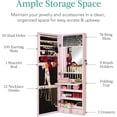thumbnail image 5 of GETHFS LED Mirror Jewelry Cabinet, Lockable Wall/Door Mounted Jewelry Armoire Organizer with 2 Drawers, Interior Mirror, Cosmetic Tray & Adjustable Shelves for Women and Girls - Dusty Pink, 5 of 7