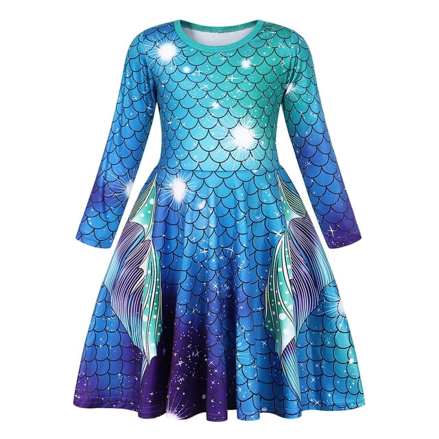 FYDUU Robe Décontractée pour Filles, Robes de Nuit à Manches Longues, Robe de Princesse, Robe de Nuit, Robe de Plage Papillon pour 7-8 Ans