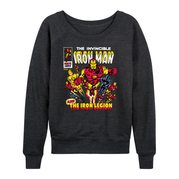 Marvel - Iron Man Comic Book Cover Lightweight French Terry Wide Neck Long Sleeve Graphic Shirt