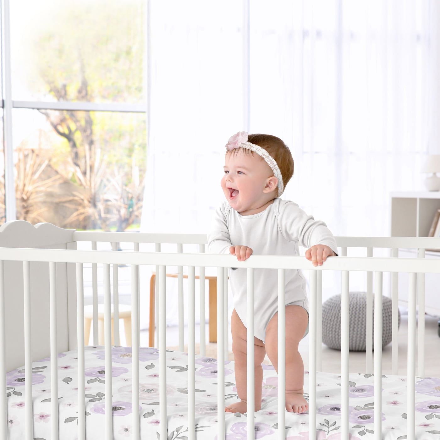 Sweet Jojo Designs Watercolor Floral Purple and Pink and Grey Fitted Crib Sheets 2 Piece Set