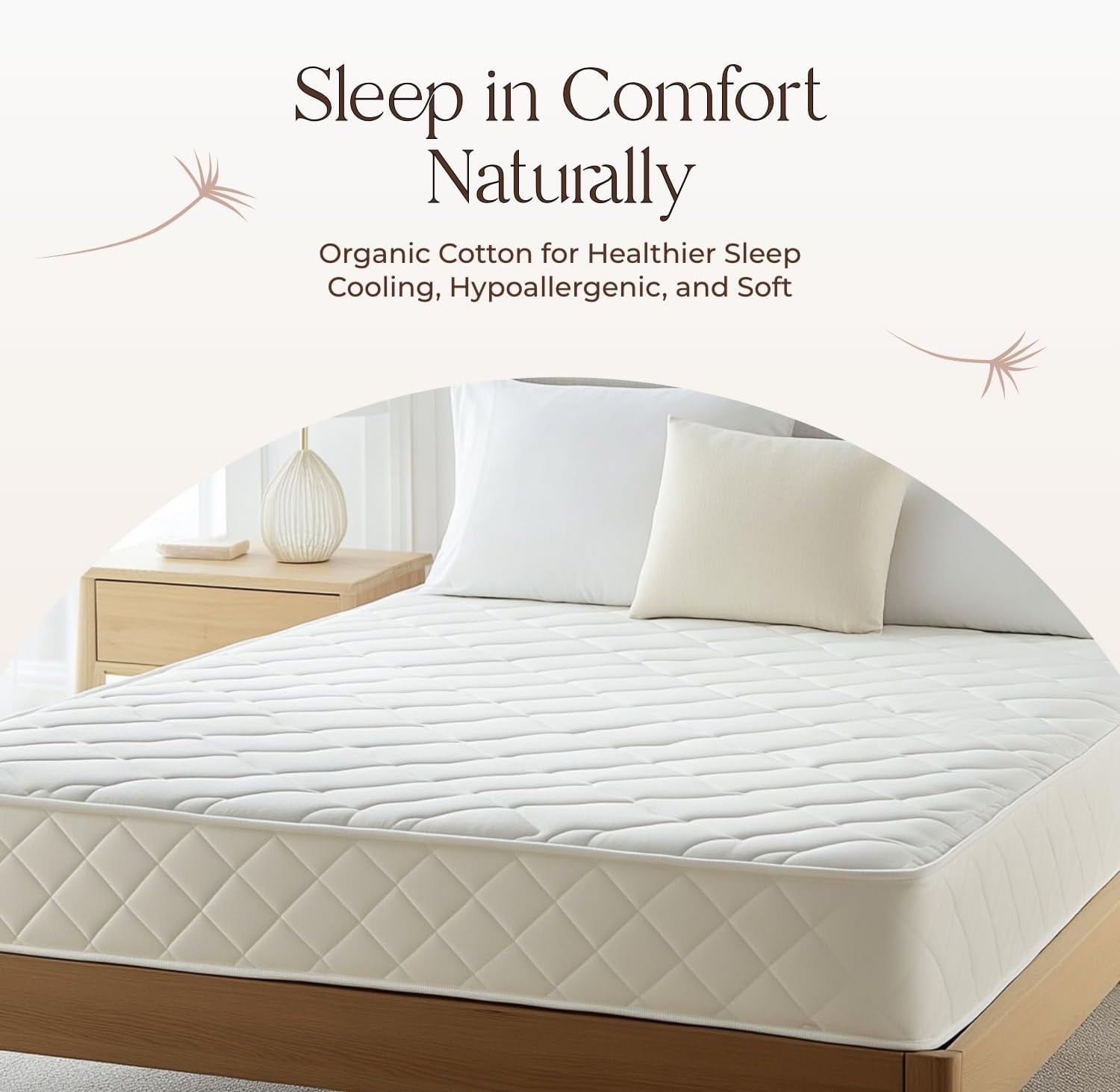 Whisper Organics 100% Cotton Organic Mattress Protector, 300TC Mattress Pad, Twin size, Ivory