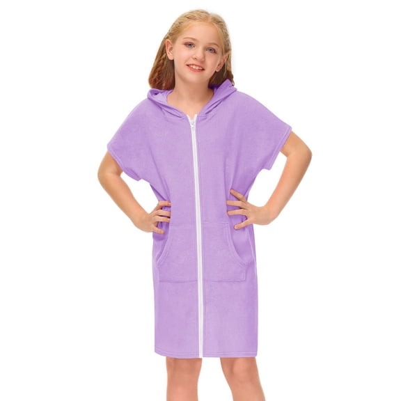 Aayomet Flower Girl Dress Kid's Zip Up Terrys Hooded Coverups Swim Beach Cover Up Cotton Summer Short Sleeve Bathing Suit,Purple 10-11 Years
