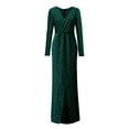 thumbnail image 3 of Outfmvch Prom Dresses 2024 Green Dress Dresses for Women 2024 Mini Solid Color Active Fit Ankle Length Long Sleeve Lightweight V-neck Prom Dress Evening Dresses for Women Green M, 3 of 5