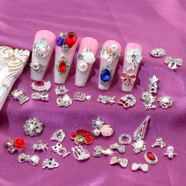 50pcs 3D Acrylic Nails Charms for Mix Styles Rhinestones for Nails Metal Nail Jewels for Nail Art Shiny Zircon Nail Rhinestones Alloy Nail Charm Pearl