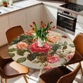 thumbnail image 2 of Pink Rose Elastic Fitted Round Table Cover Retro Flowers Waterproof Outdoor Tablecloth for Holiday Party, Picnic, Patio & Dining Fits Tables Up to 36"-44", 2 of 8