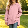 thumbnail image 5 of Jalioing Girls Long Hoodies Oversized Long Sleeve Side Slit Pullover Tops Fashion Solid Hooded Sweatshirt with Pocket, 5 of 7