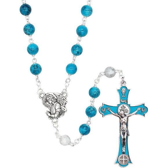 Christian Brands Saint Michael Holy Mass Rosary, 8mm Marble Beads, 21.5-inch Length