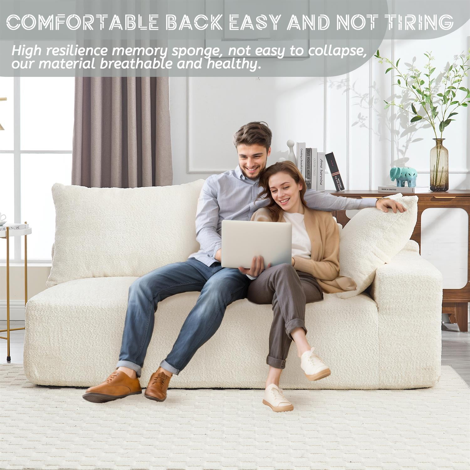 Demi Bonn 67" Premium Fabric Sofa, Cozy 2-Person Couch for Living Room and Office, Comfort Style Lazy Leisure Seat, White