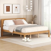 Euroco Queen Platform Bed, Modern Wood Frame Bed with Headboard and Slats for Living Room,Adults,Oak