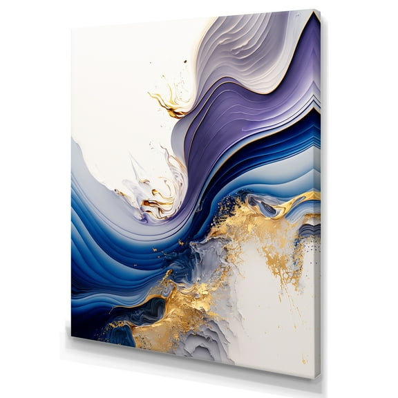 Designart Blue And Gold Splash Paint I Canvas Wall Art