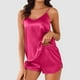 thumbnail image 2 of Conjunto de pijama sexy de seda para mujer: camisola y pantalones cortos de satén, tirantes finos en V, ropa de dormir tipo lencería para todas las estaciones, 2 of 5